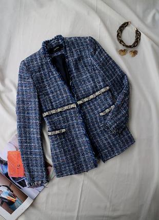 Брендовый твидовый пиджак блейзер zara