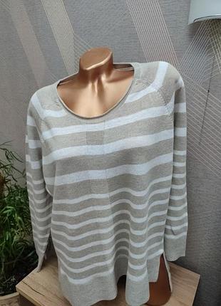 Красивый льняной джемпер кофточка в полоску