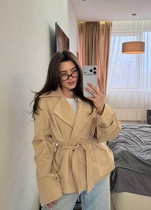 Тренч классический короткий на запах поясок пояс пуговицы с подкладкой