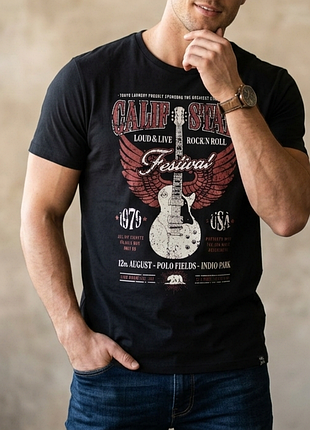 Футболка гітара рок-н-рол чоловіча, розмір 2xl,xxl, музика рок поп чорна