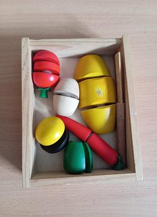 Игрушечные деревянные продукты еда овощи половинки на липучках развивающий игровой набор детская эко игрушка из дерева для малышей для разрезания