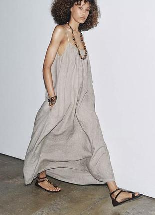 Льняний сарафан,в натуральному його кольорі,від zara