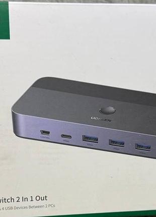 Комутатор hdmi 2.0 ugreen cm664 hdmi kvm switch 2 in 1 out usb 3.0 4k 60hz 2k 120hz 1080p 240hz black (15707)