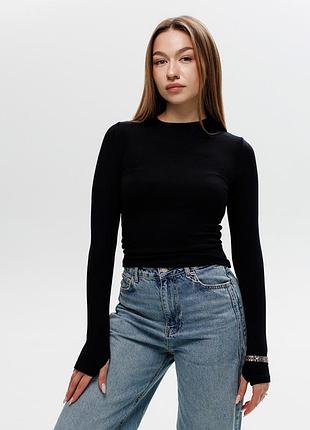 Женский приталенный лонгслив черный 594413