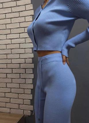 Трикотажний вʼязаний костюм в рубчик теплий прогулянковий костюм штани кардиган zara old money