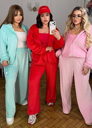 Сочный велюровый костюм на весну 🌿 2026 🌿 женский велюровый костюм двойка с капюшоном