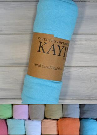 Простыня на резинке 200x140 полуторная для матраса износостойкая, трикотажная простыня наматрасник плотный турция бирюзовый