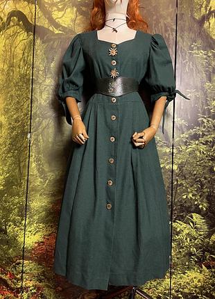 Австрія вінтажна лляна пишна сукня на ґудзиках етнічний стиль обʼємні рукави