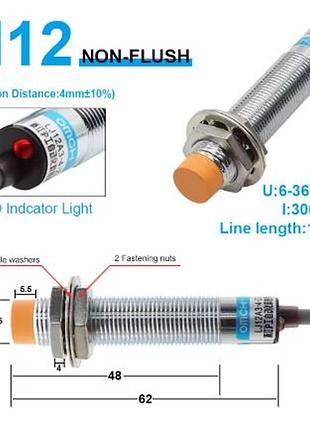 Індукційний безконтактний датчик omch, 12 мм, lj12a3-4-z/bx, 6-36 у dc, npn, no