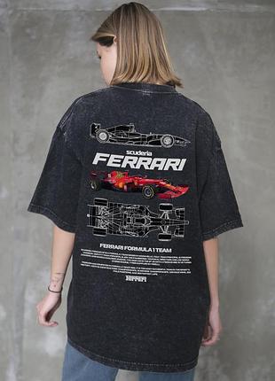 Женская вываренная оверсайз футболка without washed с принтом ferrari black