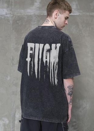 Чоловіча виварена оверсайз футболка without washed з принтом fight black