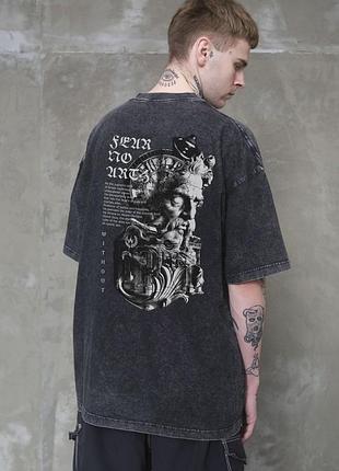 Чоловіча виварена оверсайз футболка without washed з принтом greek black