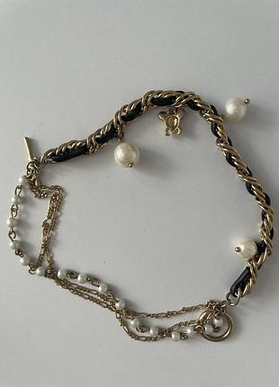 Крутий браслет для дівчинки красивезний браслет для дівчинки з мишенятком браслет з перлинками браслет з ланцюжками золотистими