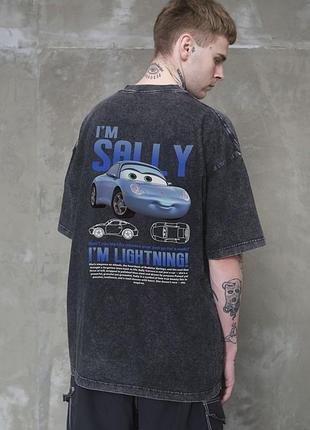 Мужская вываренная оверсайз футболка without washed с принтом sally black