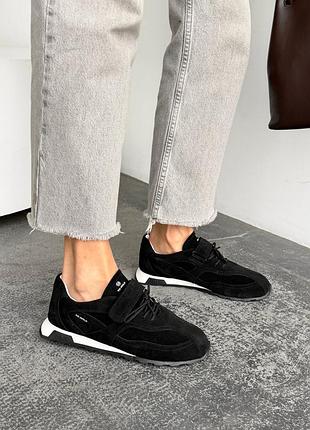 Кеды женские черные замша / черные замшевые кеды / черные кеды с липучкой / женские кеды с липучкой / черные кеды из натуральной замши