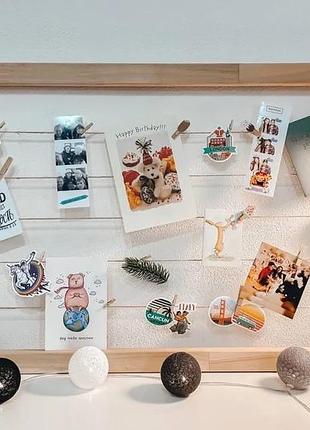 Вітажна handmade фоторамка для фото, настінна дерев'яна рамочка, фотохолодер, рамка для фото на мотузках 68х30х3, pine