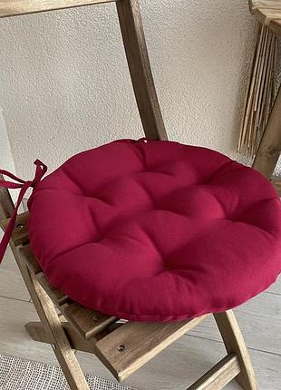 Подушка на стул кругла, серія color, 35х35х5, колір коричневий, с зав'язками - оптова ціна, 16 кольорів бордовий, 40х40х5