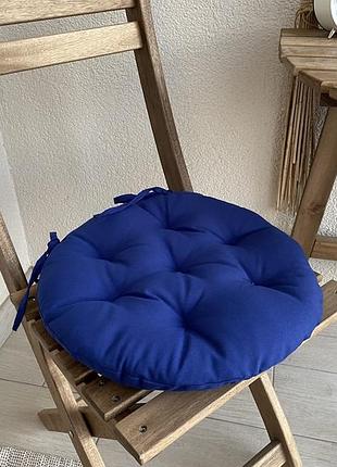 Подушка на стул кругла, серія color, 35х35х5, колір коричневий, с зав'язками - оптова ціна, 16 кольорів темно синій, 35х35х5