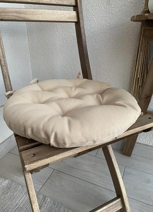 Подушка на стул кругла, серія color, 35х35х5, колір коричневий, с зав'язками - оптова ціна, 16 кольорів бежевий, 40х40х5