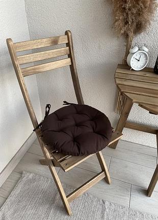 Подушка на стул кругла, серія color, 35х35х5, колір коричневий, с зав'язками - оптова ціна, 16 кольорів чорний, 40х40х5