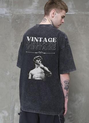 Мужская вываренная оверсайз футболка without washed с принтом vintage black