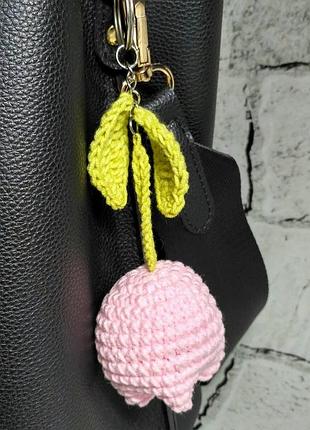 Брелок тюльпан игрушка вязаная ручной работы амигуруми hand made 10х4 см розовый