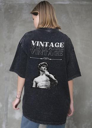 Жіноча виварена оверсайз футболка without washed з принтом vintage black