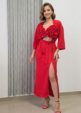 Спідниця з розрізом, червона шовкова власного бренду rozkishna
