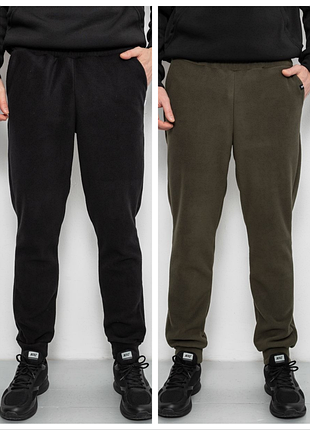 Спортивные штаны мужские однотонные на поларфлисе, цвет хаки, ag257r20, утепленные спортивные флисовые штаны с манжетами