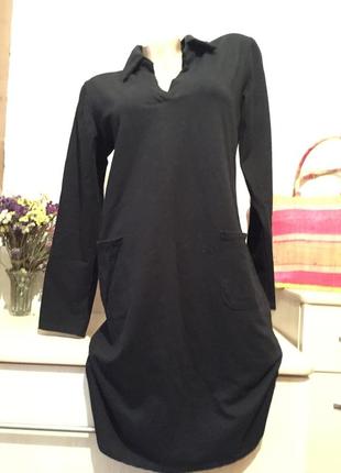 Чёрное удобное платье миди с рукавом с карманами на каждый день