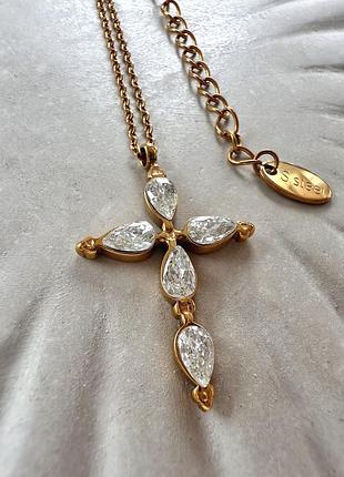 Підвіска хрестик з цирконієм позолота 18k