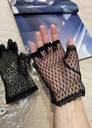 Оригинальные новые черные кружевные рукавачки без пальцев