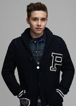 Кардиган, свитер polo ralph lauren cardigan sweater cable varsity letterman patches p football