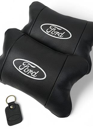 Набор автомобильных подушек 2шт для ford, натуральная кожа, стильные подголовники для удобной поездки форд