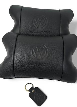 Набор кожаных подушек 2шт - volkswagen на подголовник в машину, автомобильная подушка