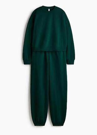 Комплект свитшот и джоггеры флис h&amp;m. цвет: темно-зеленый