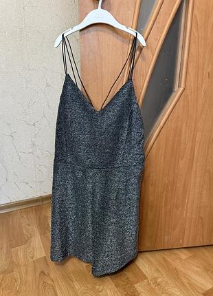 Комбінезон жіночий terranova блискучий люрекс відкритa спинка s сріблястий вечірній