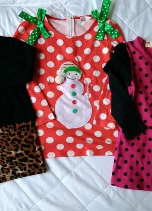 Платье девочки 100 см новые. есть снеговик в горошек и черный с юбкой лео.