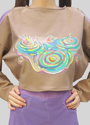 Світшот демісезонний із розписом. розмір s. матеріал: трикотаж (60% віскоза, 35% нейлон,  5% спандекс)