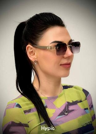 Солнцезащитные очки женские без оправы под бренд (оливковые, черные и изумрудные с градиентом)