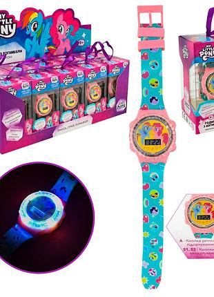 Дитячий годинник my little pony арт. kh75/003l (120шт) зі світлом 10шт короб. 6*6*12см дисплей бокс 32*12,5*13 см