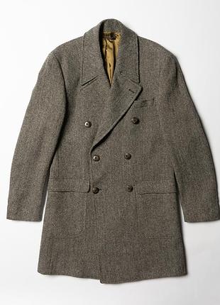 Gibson london vickers herringbone overcoat grey wool double-breasted coat  [bmh016951]