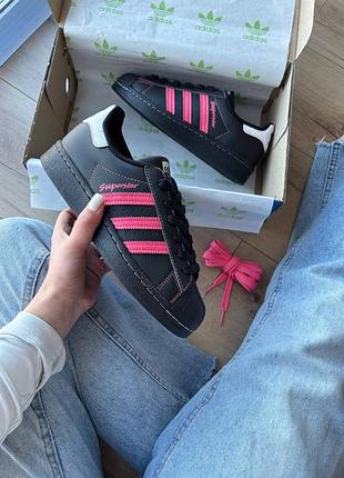 Adidas superstar black pink thread