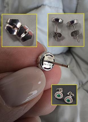 Сережки-пусети з білого золота зі смарагдом і діамантами (+експертиза)