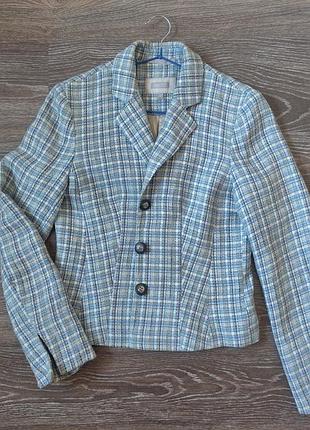 Твидовый жакет next в стиле chanel - ретро-пиджак в клетку, шерсть и вискоза, размер 10 (s/m)