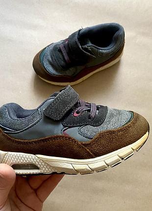 Кросівки дитячі next для хлопчика на липучке 24 розмір, устілка 15 см, сіро-коричневі | текстильні