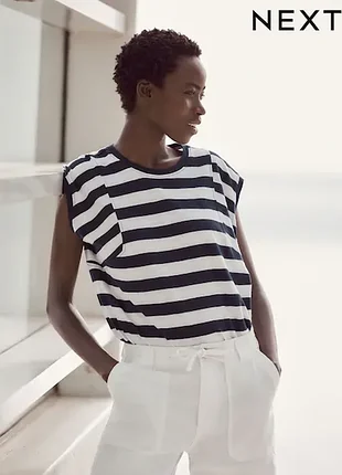 Хлопковая полосатая короткая футболка 14 размера