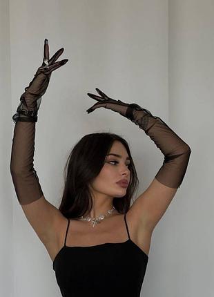 Рукавички перчатки фатин прозорі чорні аксесуари