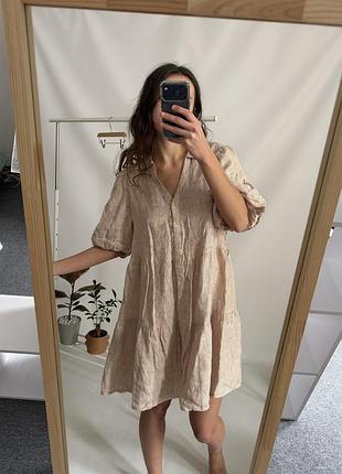 Лляне плаття літнє сукня літня міді середньої довжини жіноче mango m-l в полоску