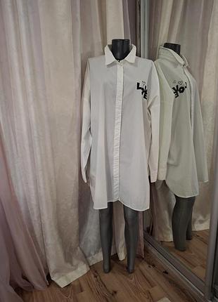 Стильная с надписью рубашка 👕, туника оверсайз